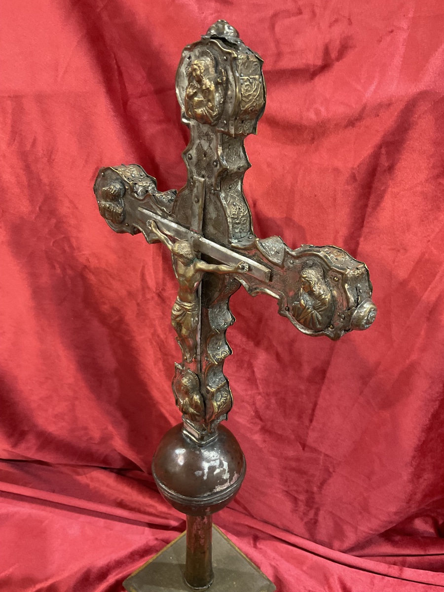 Gothic Processional Cross, Silver-plated Copper And Bronze On A Wooden Core, Italy, Lombardy, 15th Century-photo-5