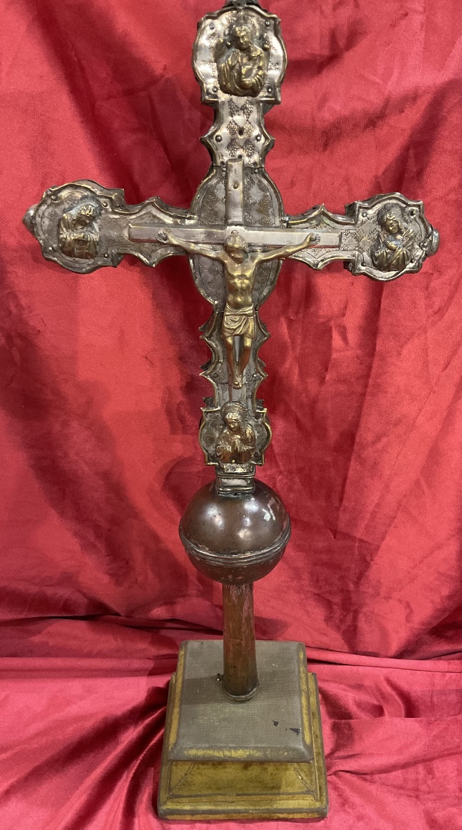 Gothic Processional Cross, Silver-plated Copper And Bronze On A Wooden Core, Italy, Lombardy, 15th Century