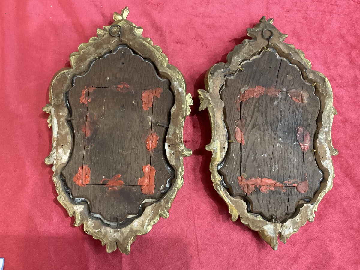 Paire De Miroirs De Soeurs ( Travaux De Couvent ) Portraits De Saint(e) En Tissu , Tyrol XVIIIe-photo-3