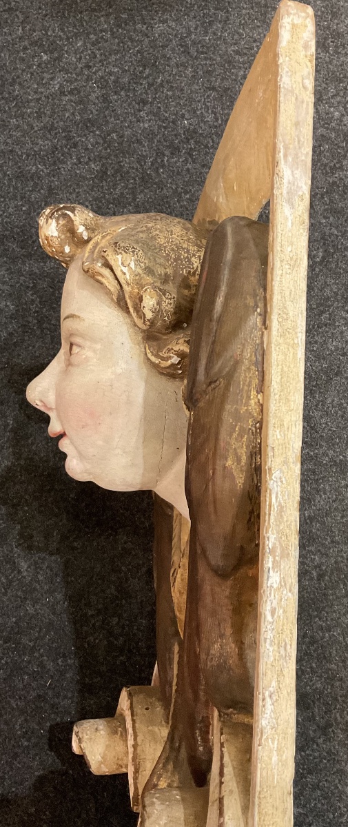 Elément D‘Architecture D’Église , Bois Sculpté En Bas Relief à Décor Tête D‘Ange , Tyrol XVIIIe-photo-4