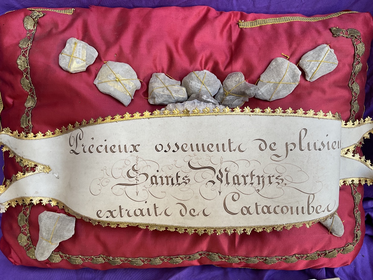 Set Of Metal Reliquaries Containing "ex Ossibus" Relics Of Saints—authentic, 19th Century-photo-7