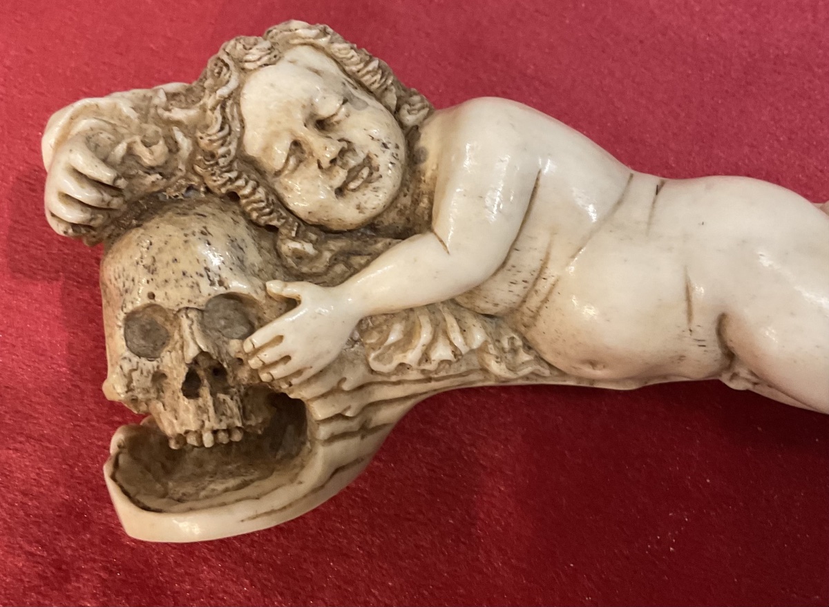 Memento Mori, Sculpture  En Bois de Cerfs , Venant D‘un Cabinet de Curiosités, Tyrol XIXe-photo-3