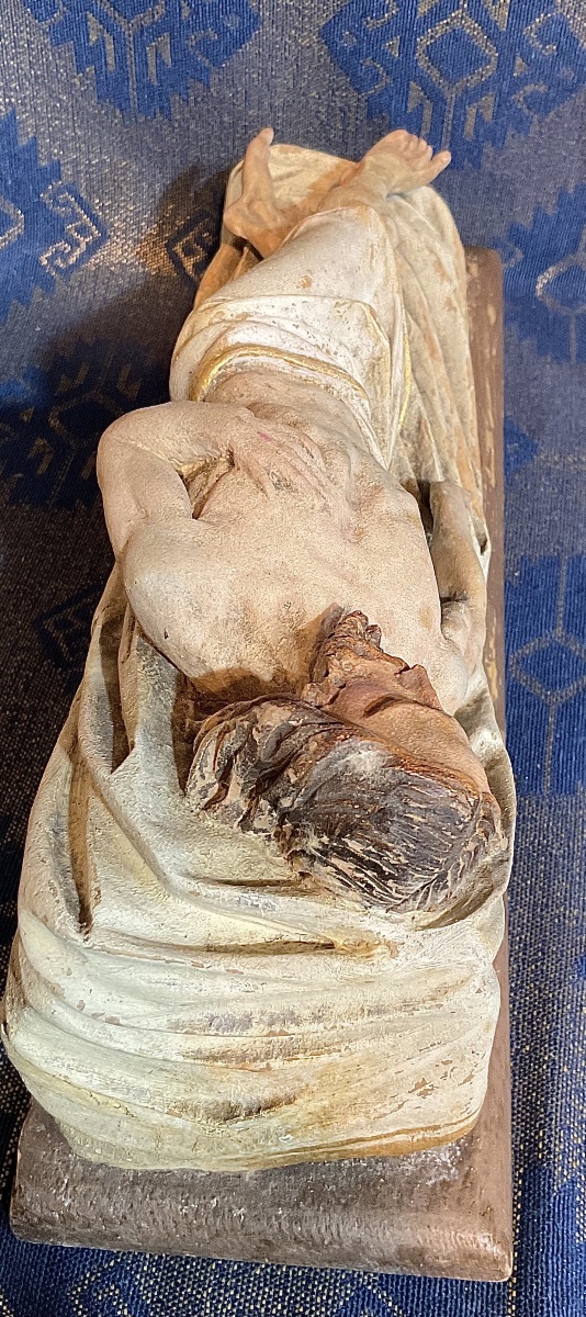 "christ In The Tomb" Wood Carving, Polychrome, Tyrol, Circa 1800-photo-1