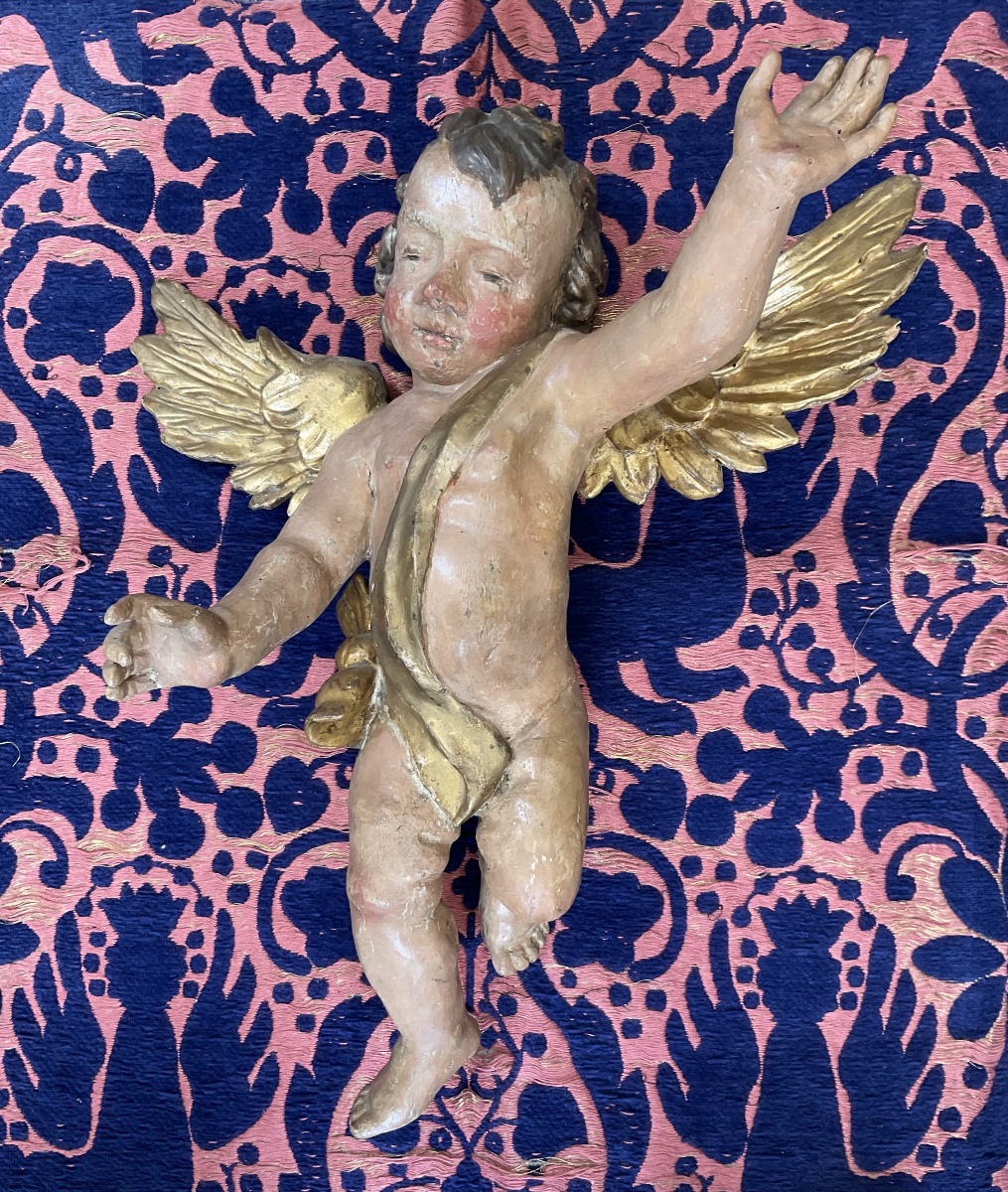 Pair Of Carved, Polychrome Wooden Altar Angels, Southern Germany, Mid-18th Century.-photo-2