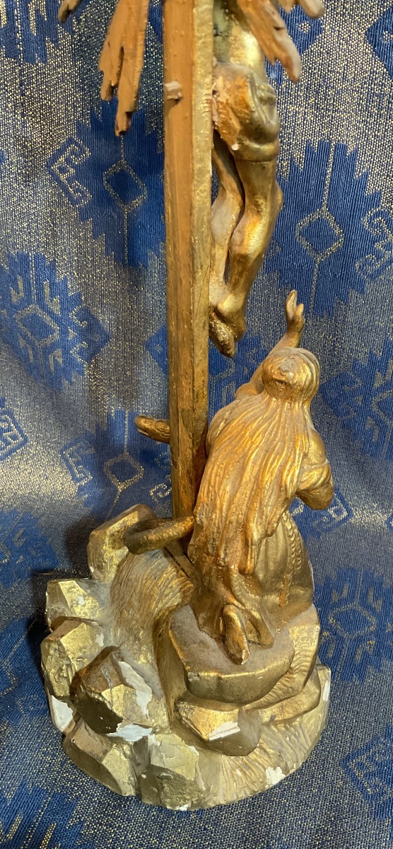 “calvary,” Carved And Gilded Wood; Mary Magdalene Mourning The Crucified Christ, Tyrol, 18th Century-photo-3