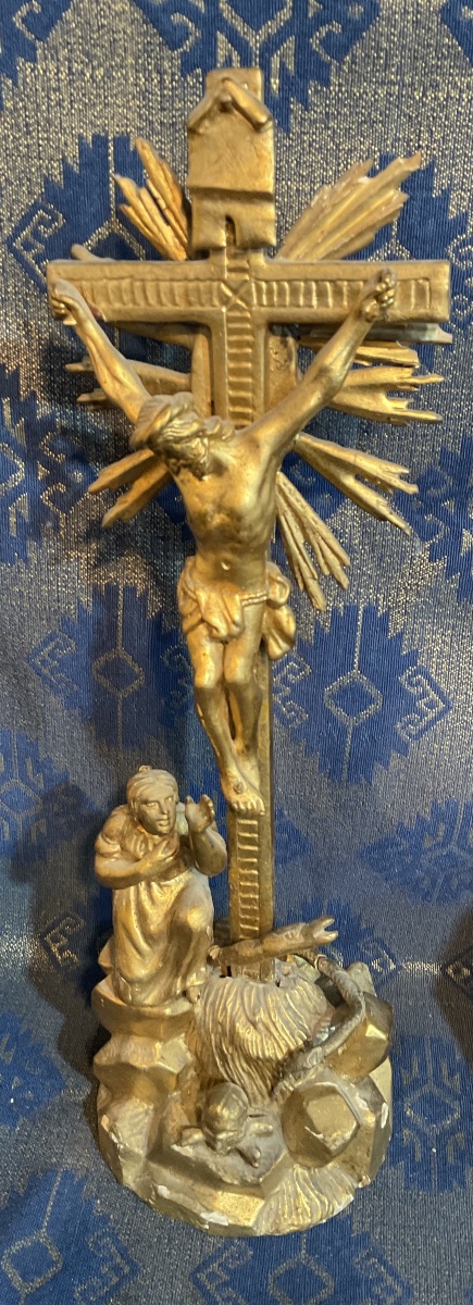 “calvary,” Carved And Gilded Wood; Mary Magdalene Mourning The Crucified Christ, Tyrol, 18th Century