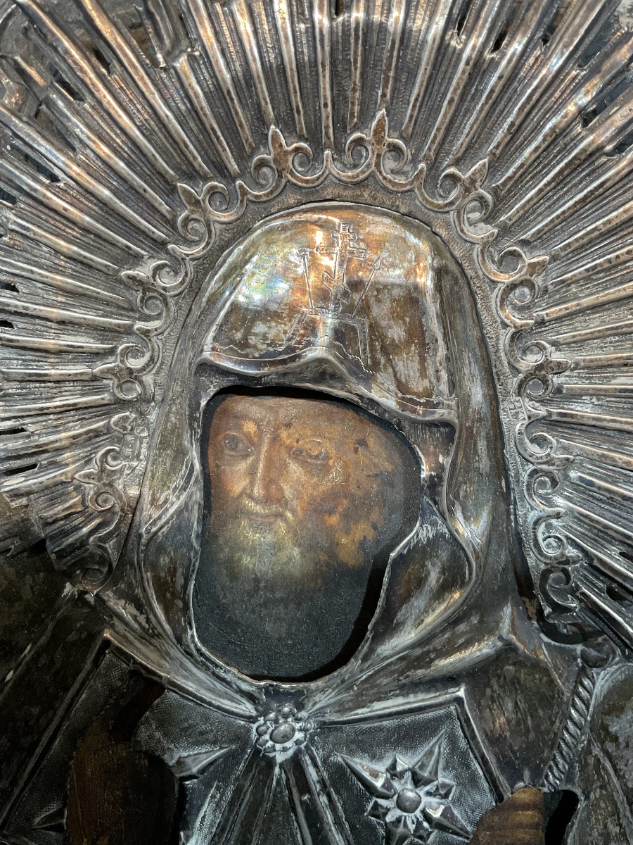 Icône D’un Saint - Moine À Oklad En Argent Sur Âme En Bois, Russie 2e Moitie De XIXeme Siècle -photo-4