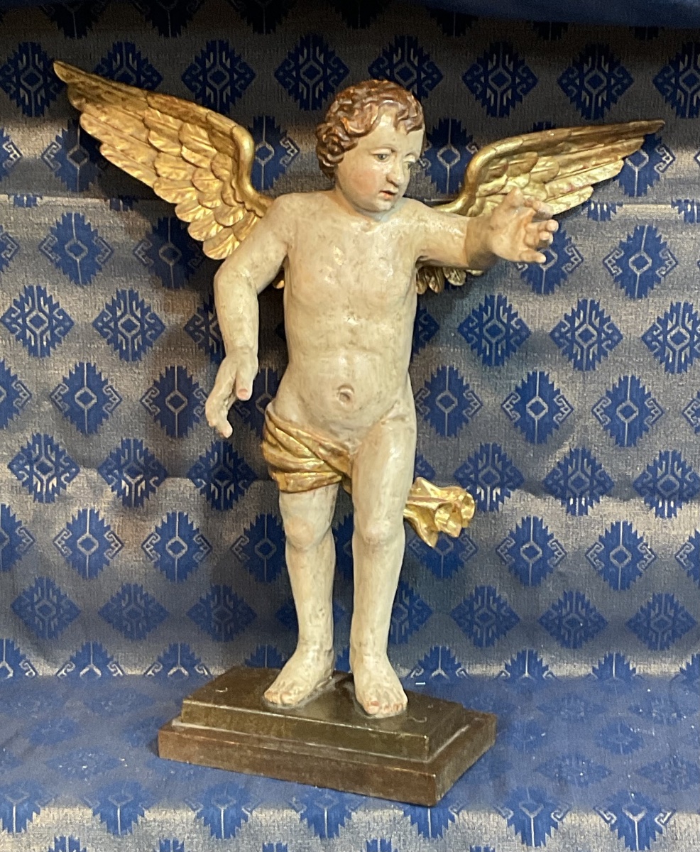 Pair Of Altar Angels, Carved And Painted Wood, Folk Art, Tyrol Or Bavaria, 18th Century-photo-2