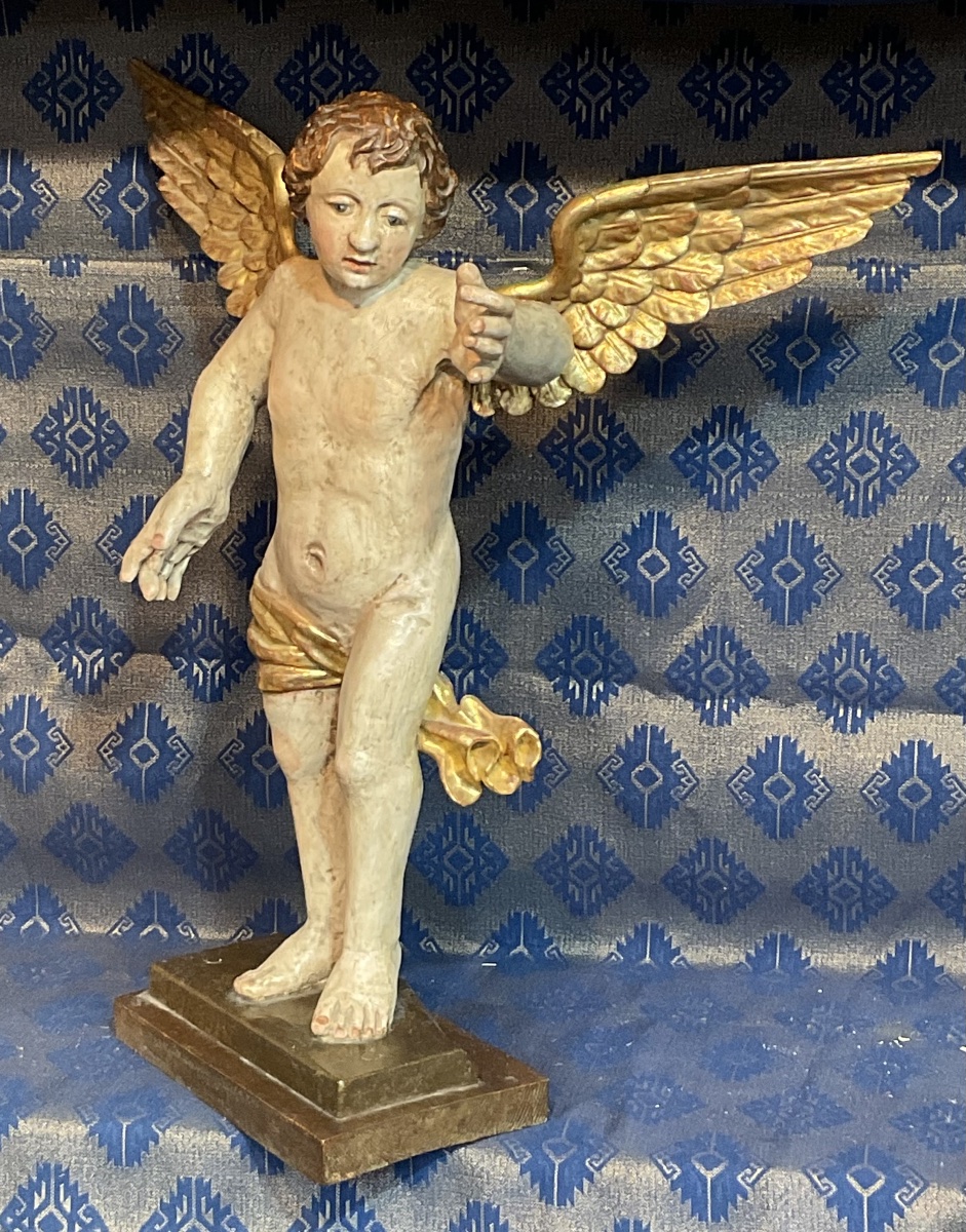Pair Of Altar Angels, Carved And Painted Wood, Folk Art, Tyrol Or Bavaria, 18th Century-photo-3