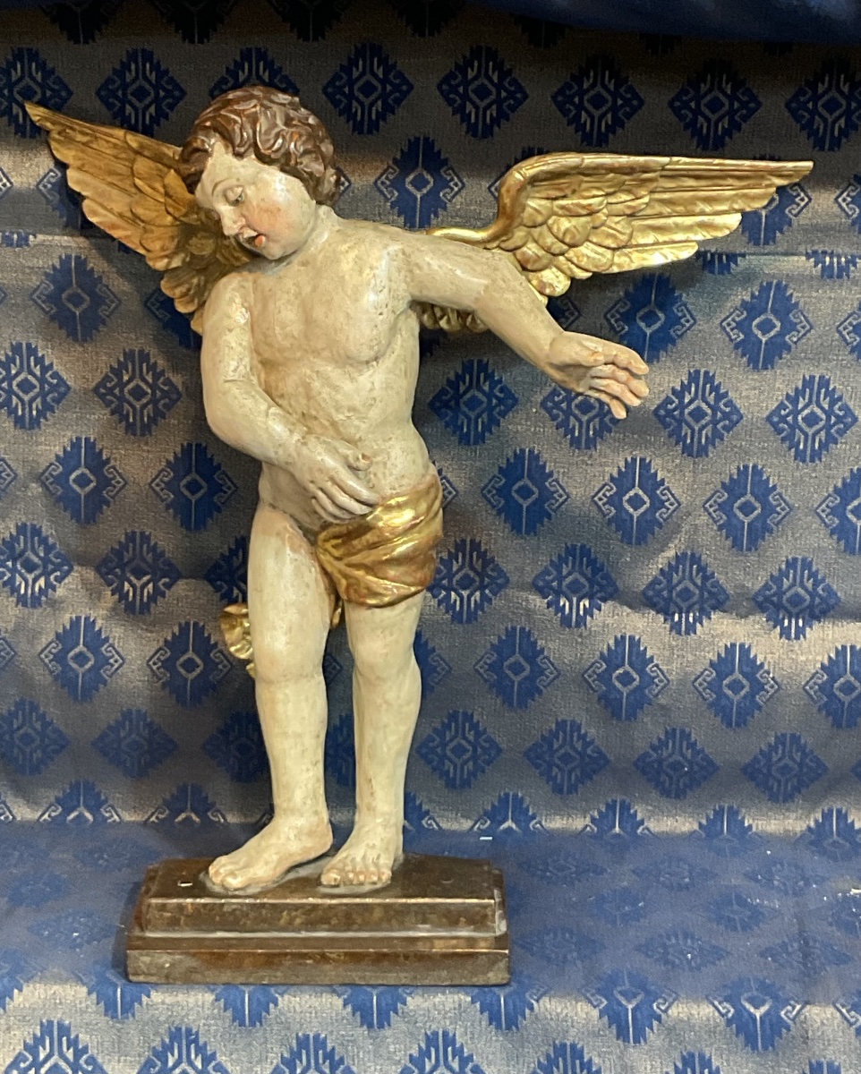 Pair Of Altar Angels, Carved And Painted Wood, Folk Art, Tyrol Or Bavaria, 18th Century-photo-2