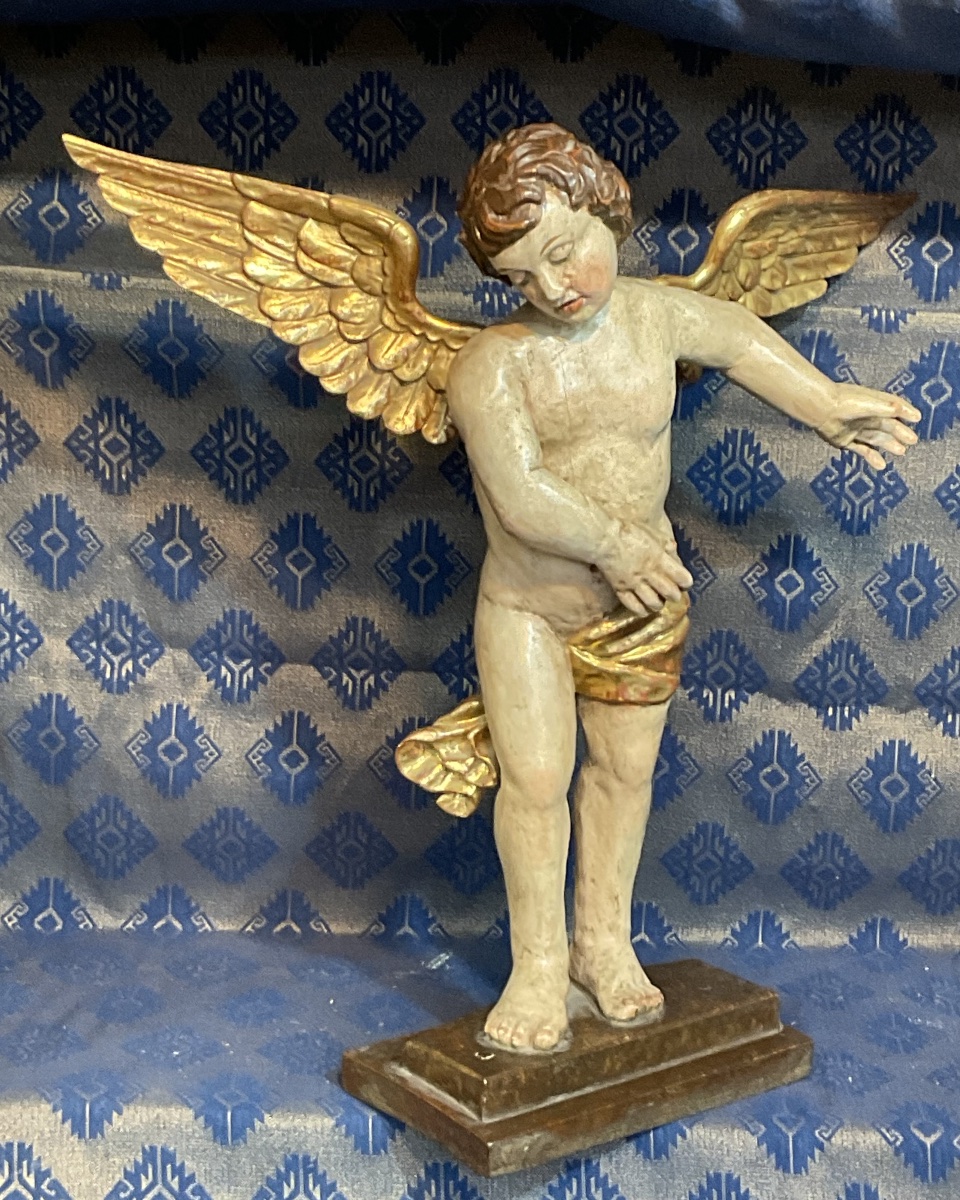 Pair Of Altar Angels, Carved And Painted Wood, Folk Art, Tyrol Or Bavaria, 18th Century-photo-5