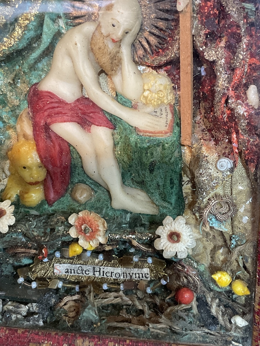 Cadre - Reliquaire , Saint Gérôme Dans Son Ermitage , Travail De Soeurs , Tyrol Fin XVIIIe-photo-4