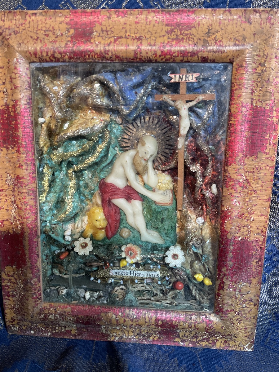 Cadre - Reliquaire , Saint Gérôme Dans Son Ermitage , Travail De Soeurs , Tyrol Fin XVIIIe-photo-2