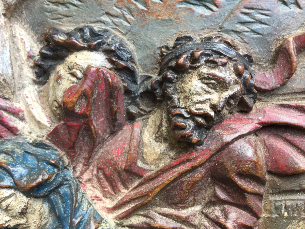 Sculpture  (bas Relief),bois Peint,la Mise Au Tombeau Du Christ, Flandre XVIIe-photo-2