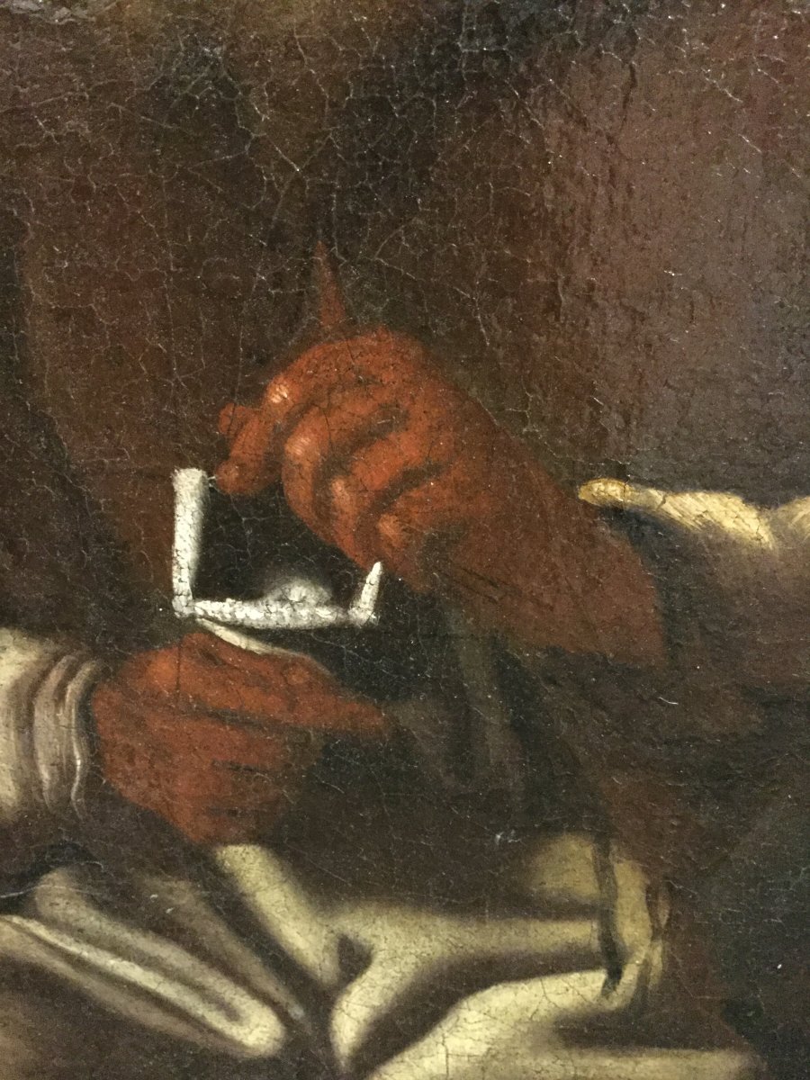 Painting, M. Sweerts, Attr .: Old Man Knitting With Young Boy, Flanders 7th-photo-4