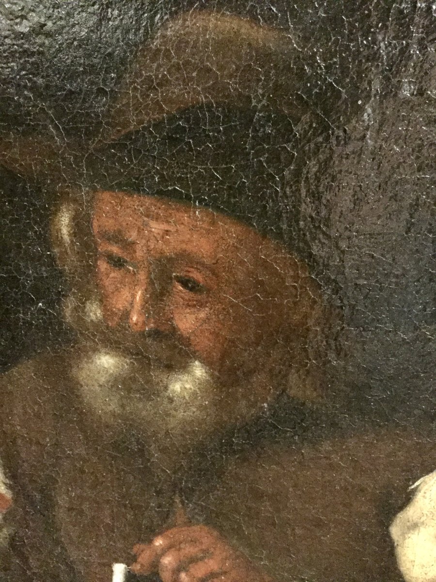 Painting, M. Sweerts, Attr .: Old Man Knitting With Young Boy, Flanders 7th-photo-1