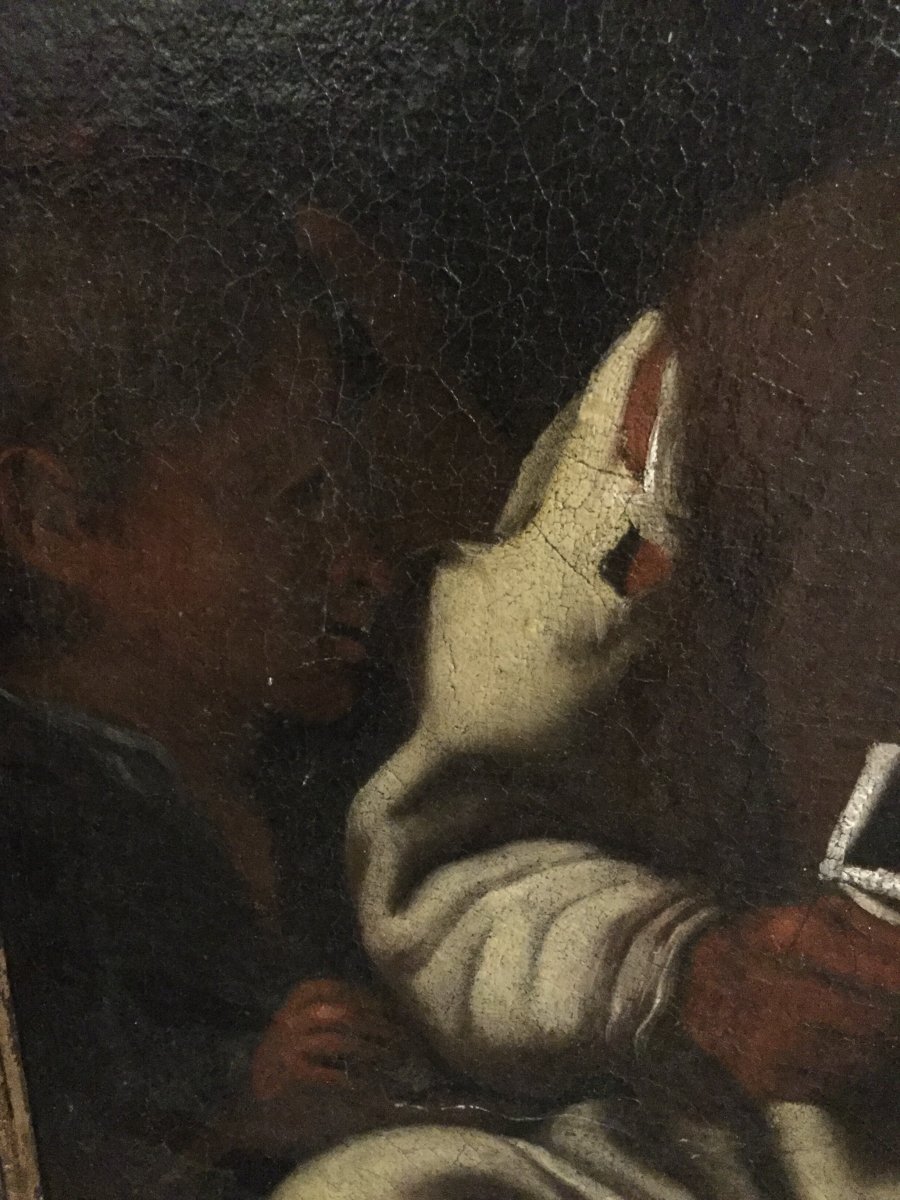 Painting, M. Sweerts, Attr .: Old Man Knitting With Young Boy, Flanders 7th-photo-2