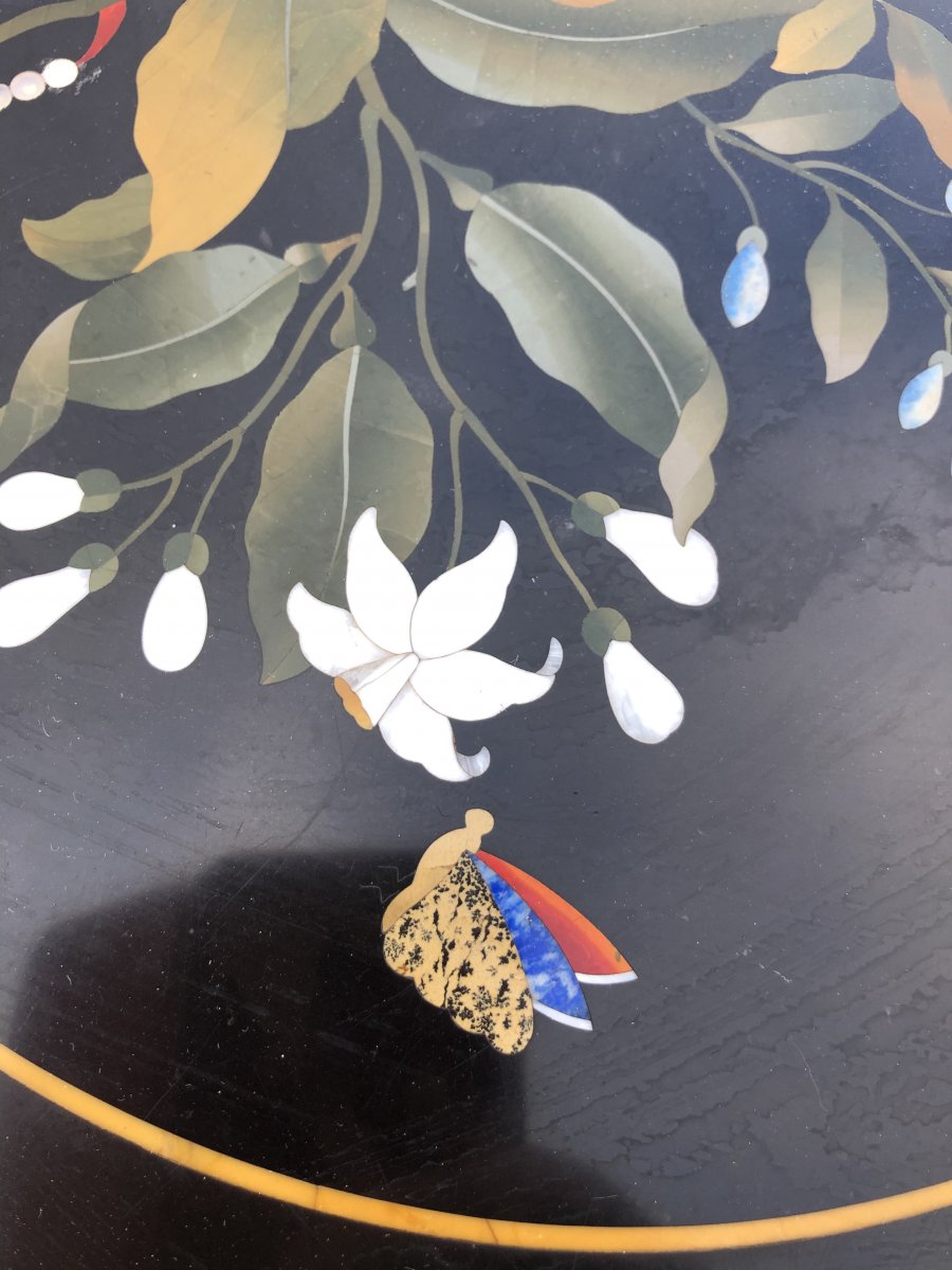 Florentine Pedestal Table (pietra Dura) With Bouquet Of Flowers In Semiprecious Stones, Nap.iii-photo-3