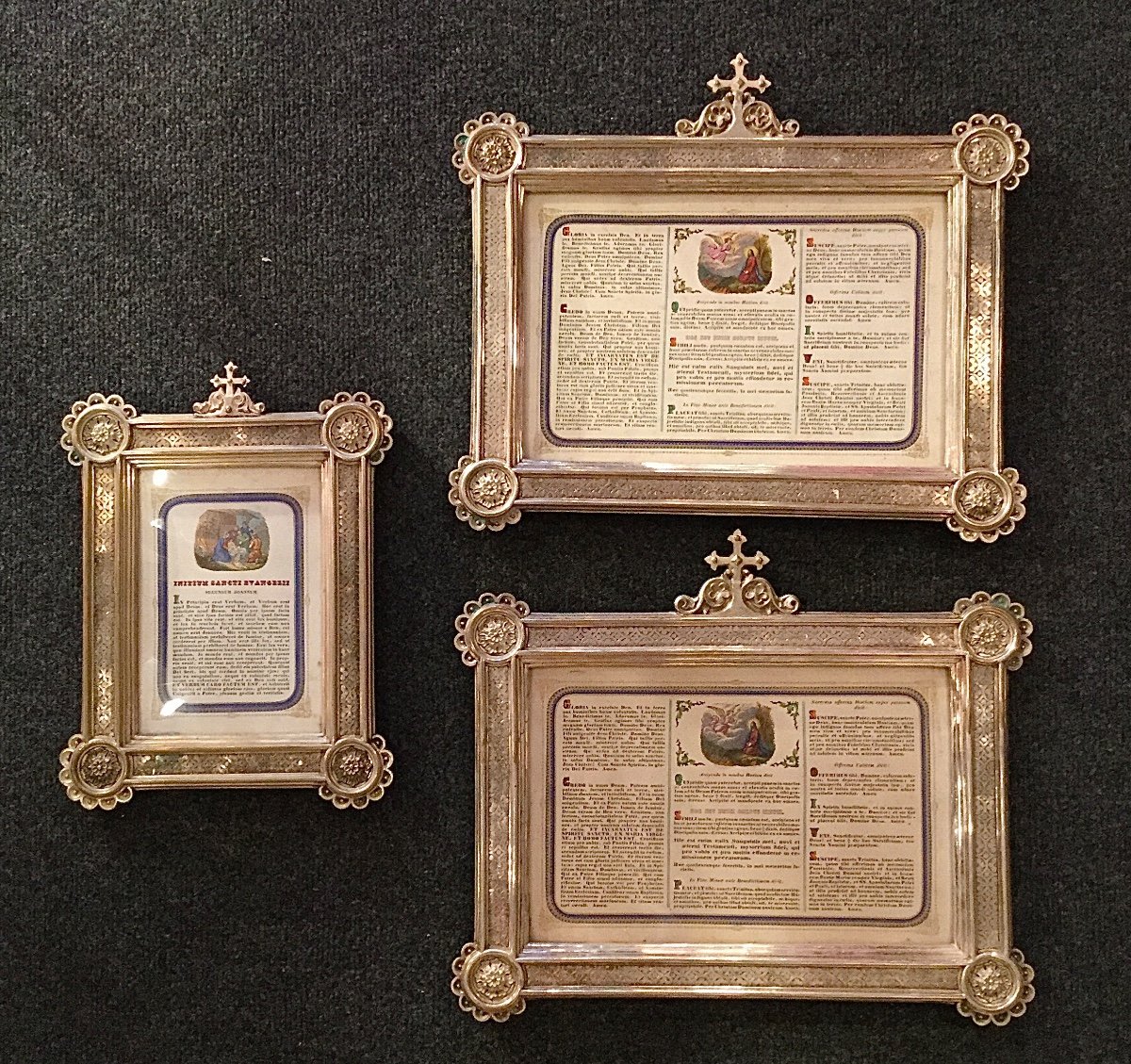 Set Of Three Cannon Plates (catholic Cult) In Silver Brass, Late Nineteenth