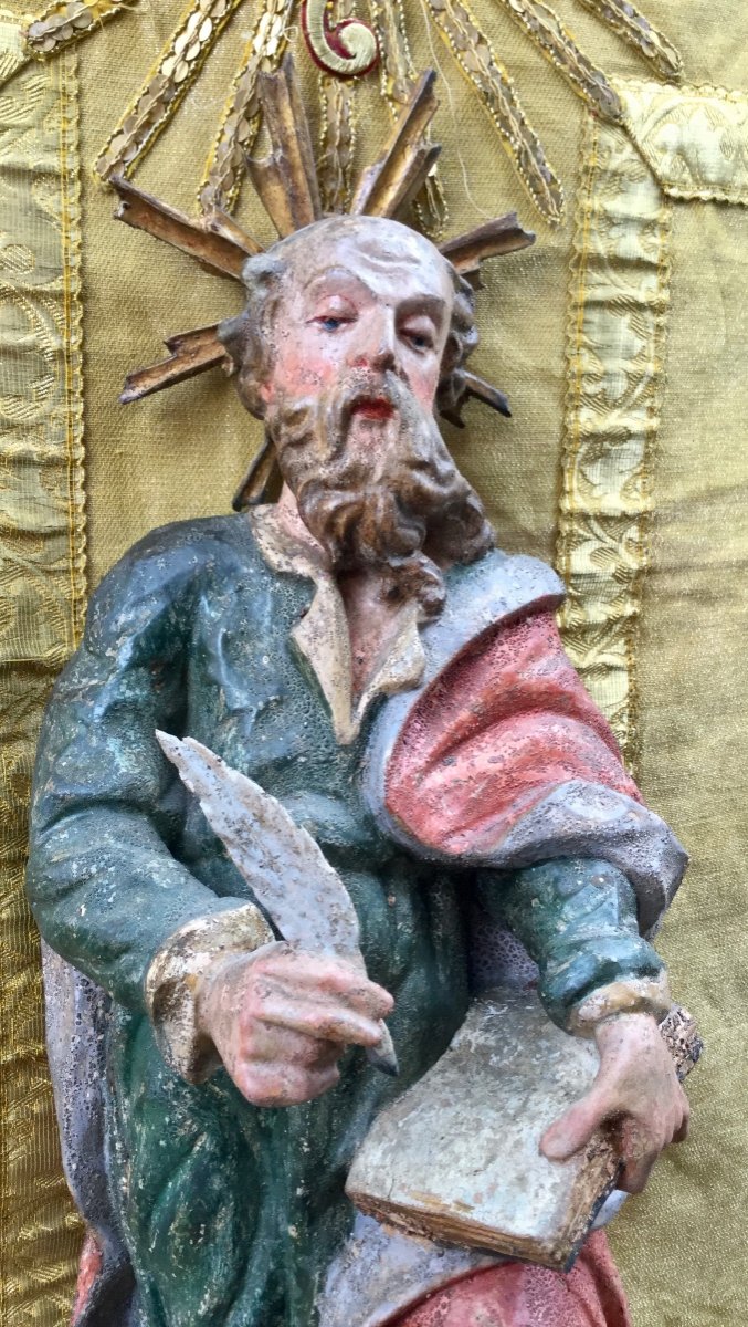 Saint Marc Évangéliste, Bois Sculpté Et Polychromé,Tirol XVIIIème Siècle -photo-2