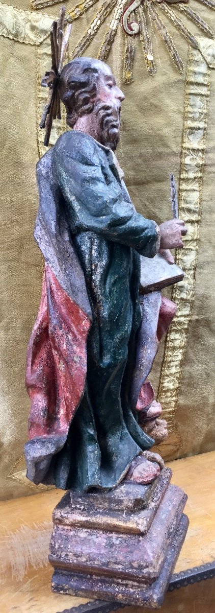 Saint Mark Evangelist, Carved And Polychromed Wood, Tirol XVIIIth Century-photo-2