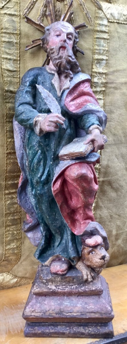 Saint Mark Evangelist, Carved And Polychromed Wood, Tirol XVIIIth Century-photo-5