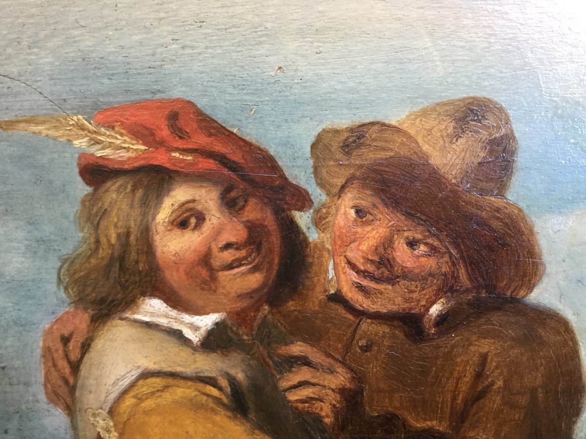 Peinture Sur Bois , D’après Teniers: «  Jeu De Balle « ,flandres XIXè -photo-1