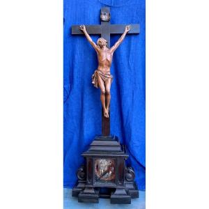 Crucifix ( Croix Staurotheque ) En Bois De Buis Et Bois ébène , Allemagne XVIIe