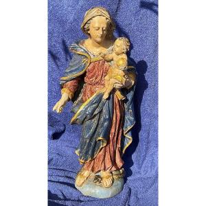 Vierge à L‘Enfant, Bois Sculpté Polychromé , Allemagne De Sud, XVIIIe