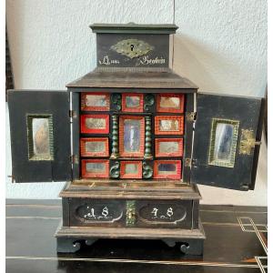 Cabinet Of Curiosities In Miniature In Blackened Wood, Tirol 17th Century