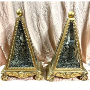Pair Of Pyramidal Reliquary Frames, St. Barbara And Catherine, Vienna From The Early 19th Century 