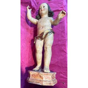 „salvator Mundi “child Jesus Christ Bless, Polychrome Carved Wood, Spain 18th Century