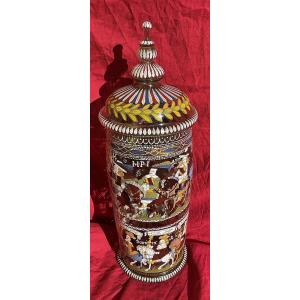 Tankard With Lid, Blown Glass, Enamelled, Representing The Prince-electors, Dated 1660, 