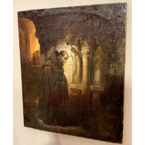 Tableau :Moine en Prière dans un Cloître , signé “H. VIANDEN”, Fin XIXè Siècle 