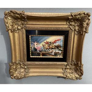 Plaque en Porcelaine (KPM Berlin ) peinte:“ la Chasse au Bonheur « signé Krause, environ 1860