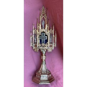Monstrance - Reliquaire „ De La Vraie Croix“, Laiton et Cristal de Roche, Néogothique