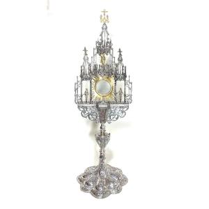 Grande  Monstrance ( Custodia ) en Argent massif et partiellement doré, Espagne environ 1600