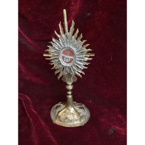 Monstrance - Reliquaire «  Saint Augustin «  en Cuivre doré et Argent de Style Baroque.