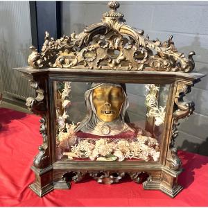 Chasse - Reliquare en Bois sculpté “ De La Sainte Cathrine de Sienne “ , Sicilie environ 1800