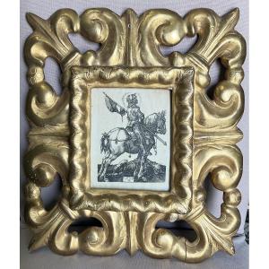 Gravure sur Cuivre „ Chevalier et Le Diable „ d’après A.Dürer, XVIIIe, Cadre Italien : Régence