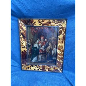 Le Mariage de Marie avec Joseph au Temple , Huile sur Cuivre , École Flamand , Fin XVIIème