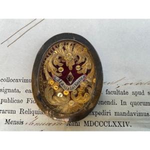 Capsule Reliquaire  (Theca) de Saint  Stanislas Kostka avec Authentique , Rome, 1884