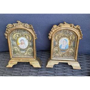 Paire de Cadres Reliquaires de Saints et Martyrs, Tyrol, XVIIIe siècle
