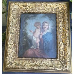 Tableau , Huile Sur Toile, Vierge à l’Enfant, France, vers 1800
