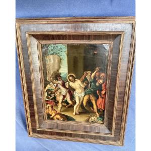 „ Flagellation du Christ“Tableau , Huile sur Cuivre: École Italo - Flamand , XVIIème Siècle