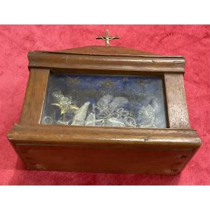 Petite Châsse Reliquaire En Bois Abritant Reliquie De “ S.Valeriae M.N.P.” , France Début XIXe