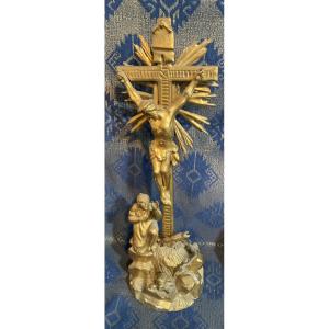 “calvary,” Carved And Gilded Wood; Mary Magdalene Mourning The Crucified Christ, Tyrol, 18th Century