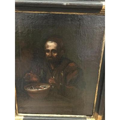 Tableau, M. Sweerts Attribué, Vieil Homme Se Chauffant Dans Un Intérieur Sombre, Flandres XVIIe