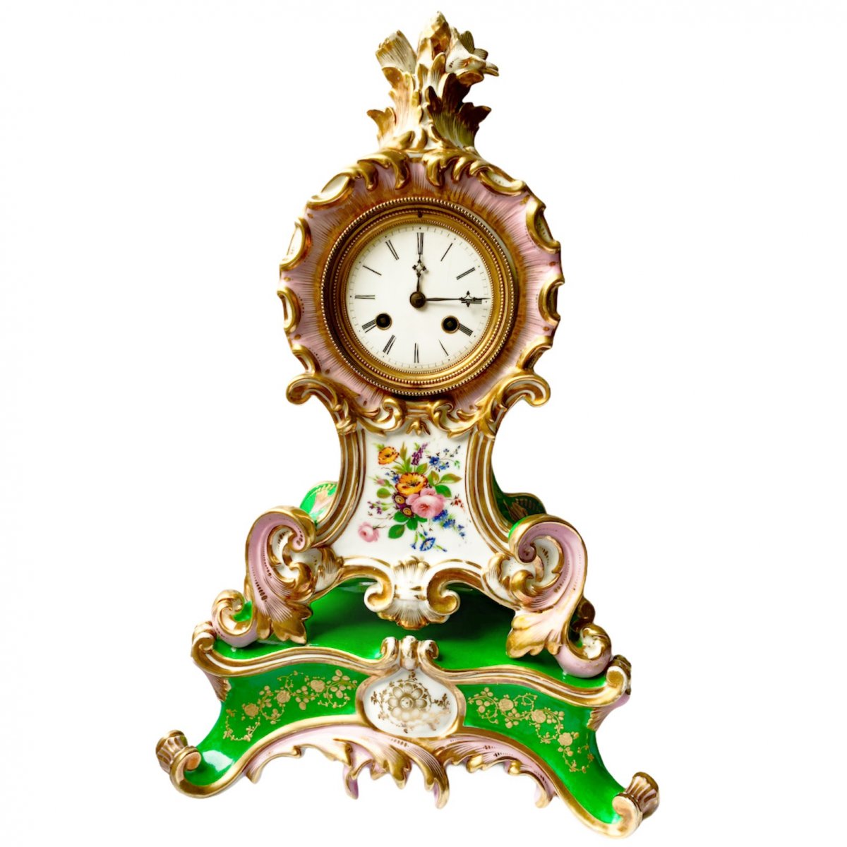 Pendule porcelaine Jacob Petit (dans Le Goût De) style rocaille  