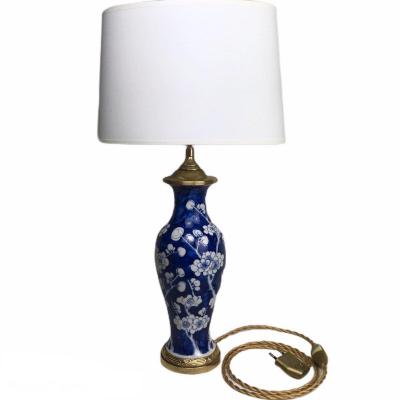 Lampe Vase Porcelaine De Chine Bleu Et Blanc Monture Bronze Doré Cardeilhac